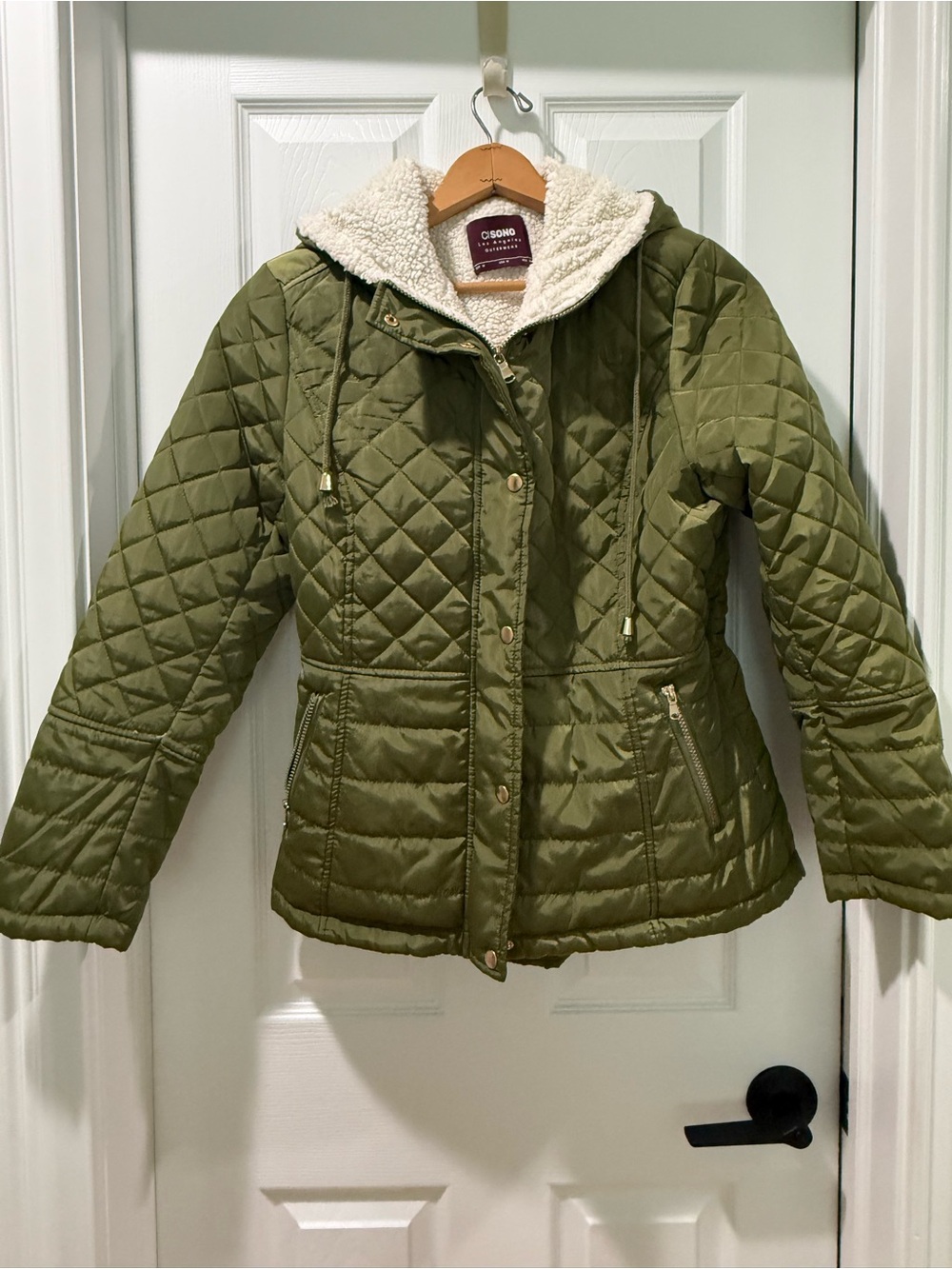 C. Wonder Olive Quilted Sherpa Hoodie Jacket